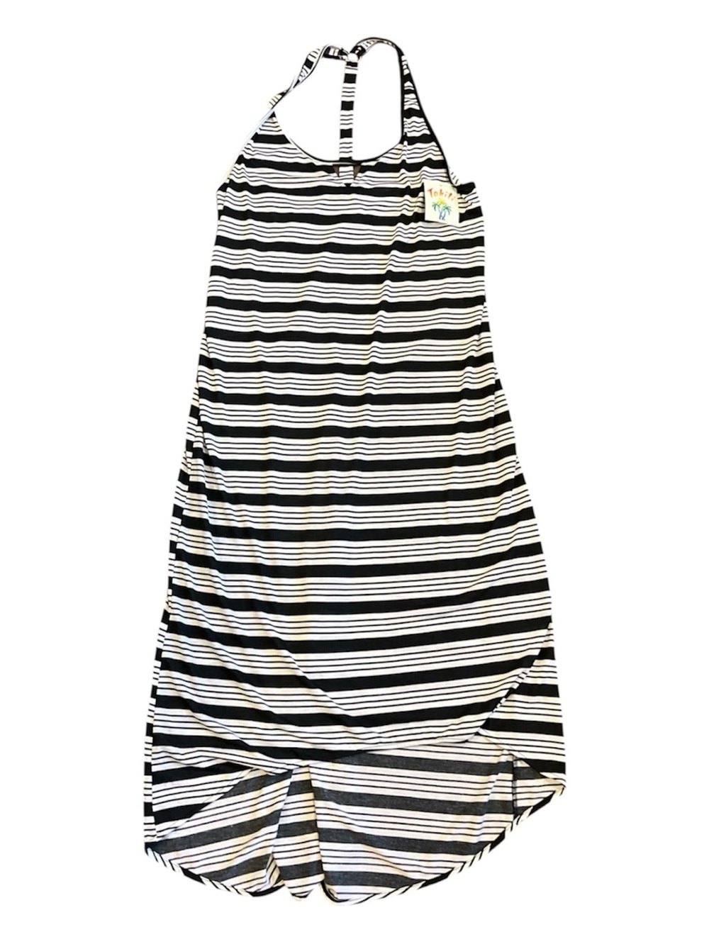 Tahiti Black & White Striped Racerback Hi-Low Maxi Tank Dress Size XL (16-18)